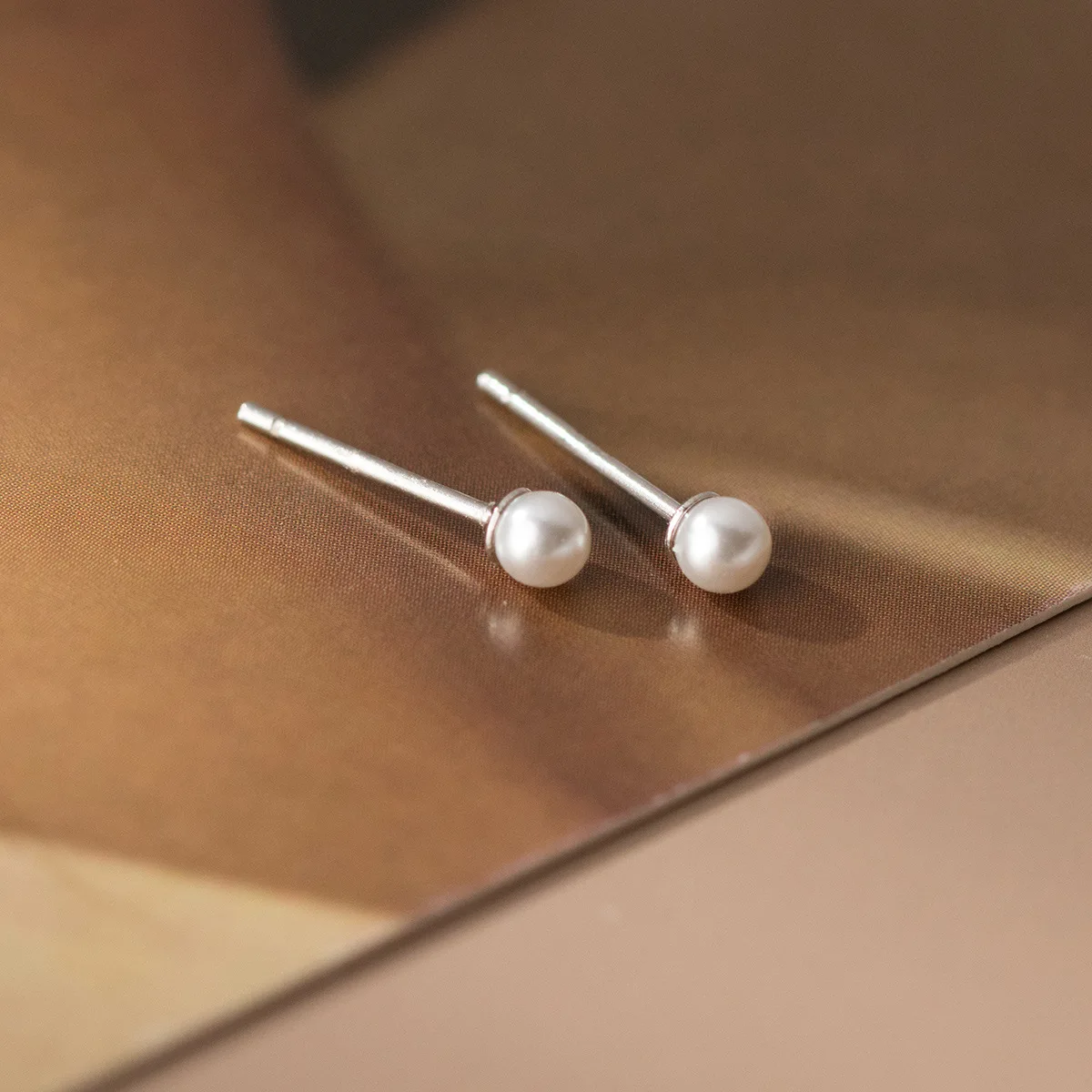 100% Authentic Silver 925 Stud Round 3mm Pearl Earrings For Women Trend Piercing Ear Jewelry