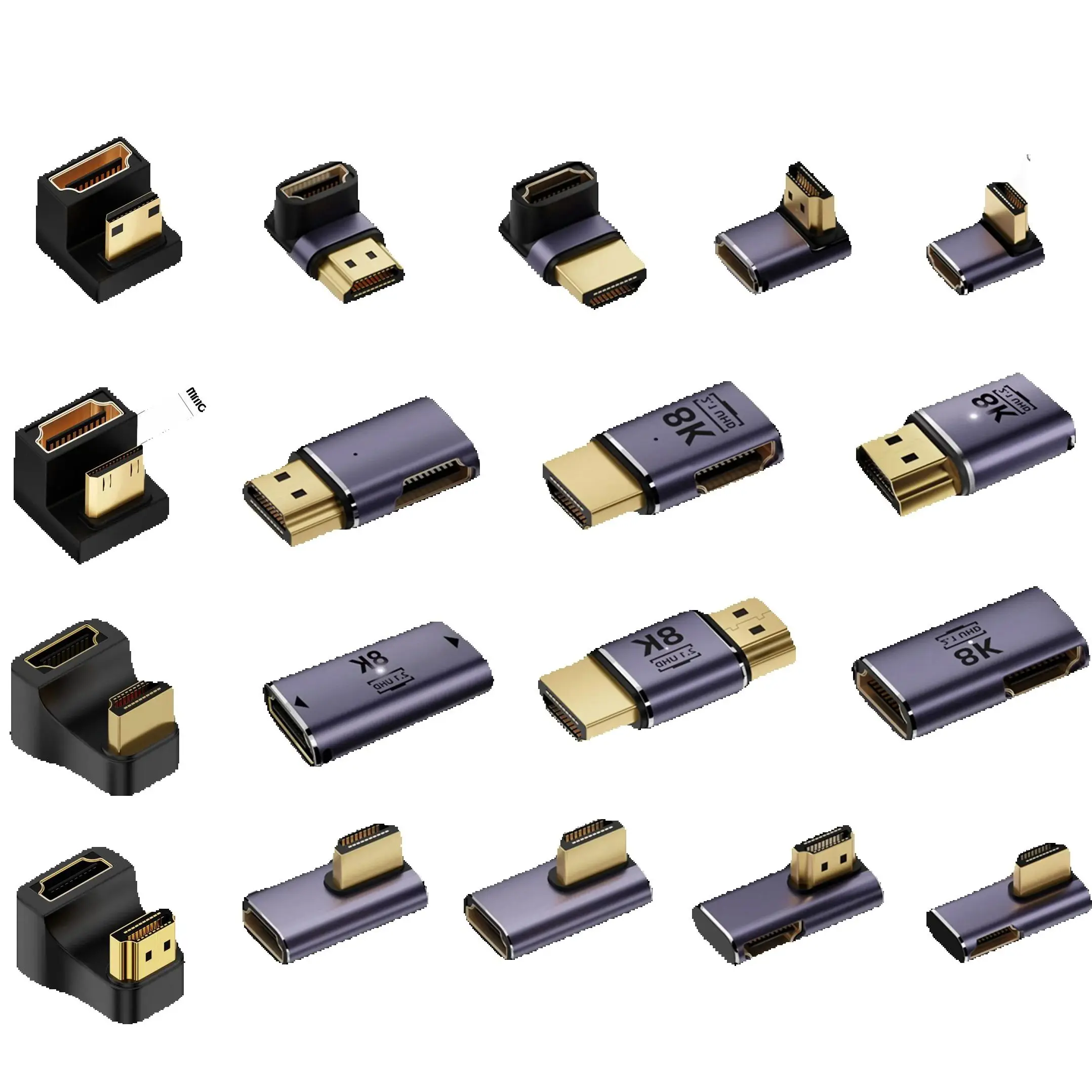 1Pc 8k 4K 120Hz 270 90 Degree Angled Adapter Mini Micro To HDMI-Compatible U Shape L Type HDMI Splitter Male to Female Converter