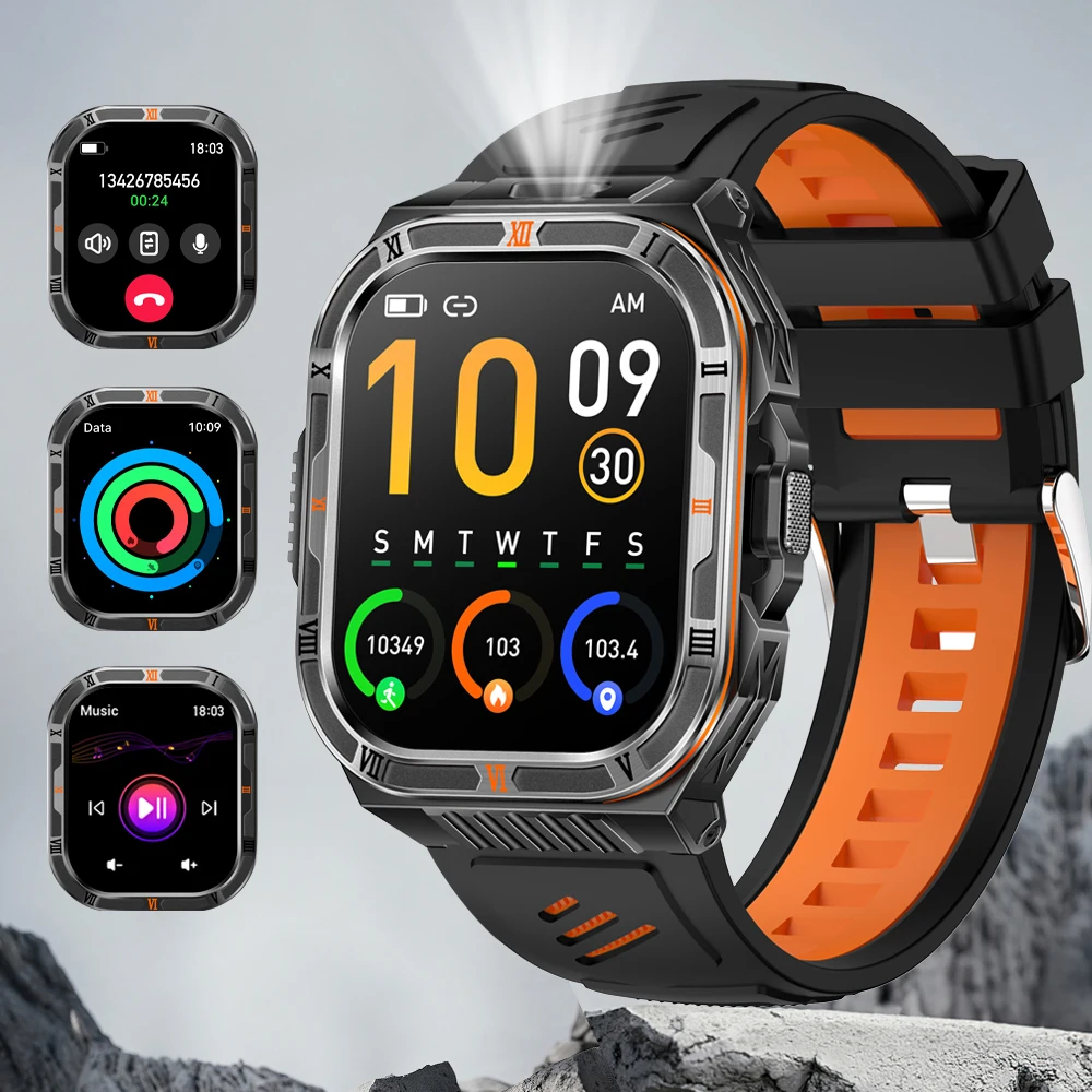 

Yoateo Men Smart Watch With Flashlight Compass 1100 Mah Big Battery Bluetooth Call Waterproof Outdoor Sports Smart Watch 2025