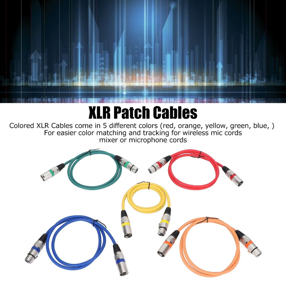 5PCS 3 Pin XLR to XLR Microphone Cable XLR Male to Female 1m/3.3ft Balanced Shielded XLR HiFi Audio Color Coded Mic Patch Cord