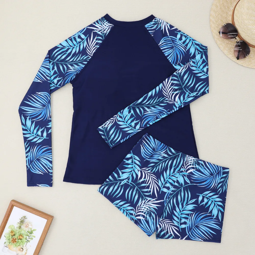 New Two-Piece Swimwear Suits Women Split Swimwear Long Sleeve Printed Bikini Sexy Surf Sports Swim Suit