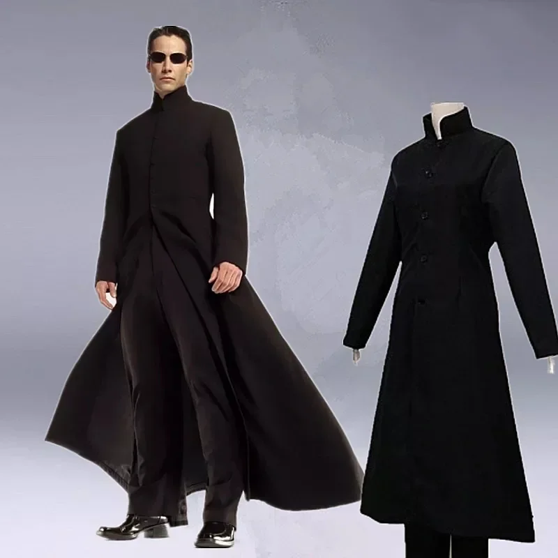 Matrix Cosplay Maßgefertigtes Schwarzes Cosplay-Kostüm Neo Trenchcoat Halloween-Party-Kostüme für Männer Cosplay-Requisiten Zubehör