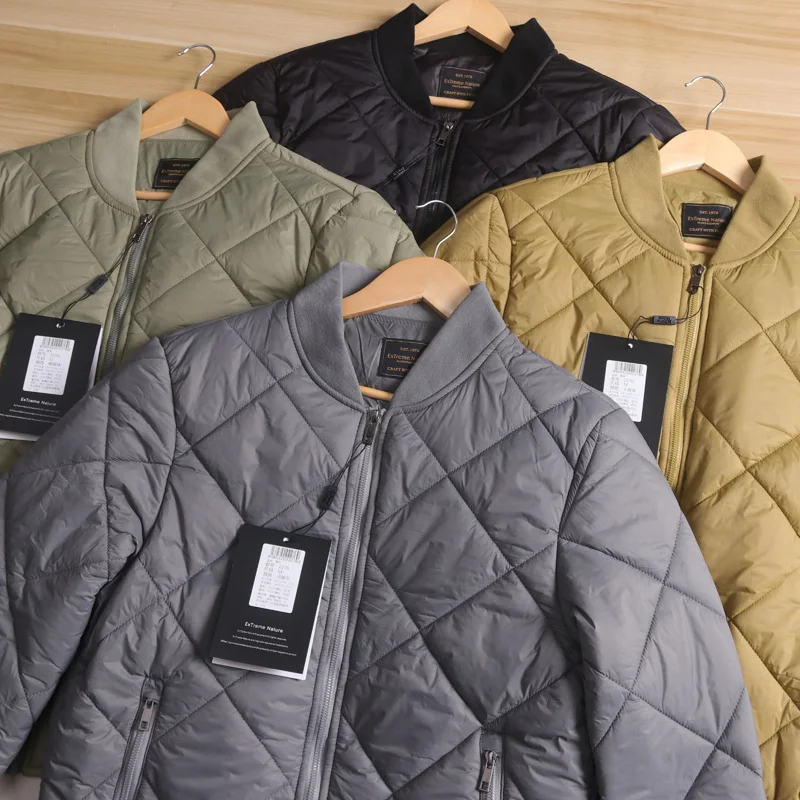Warmth And Sle: Men's Cotton Jaet with Quilted Diamond Pattern And Baseball Collar Lightweight Autumn Winter Outerwear