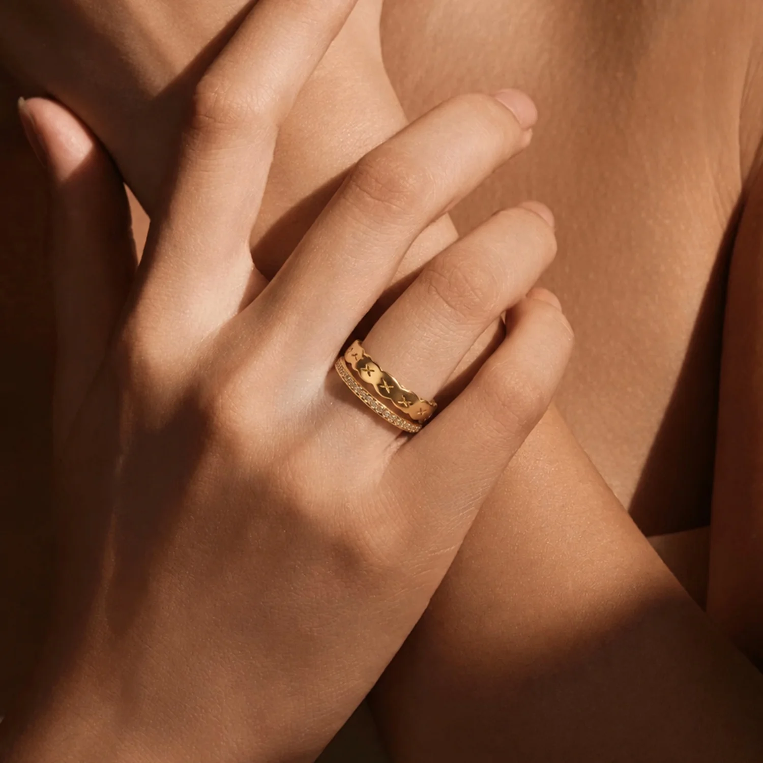 1Pc Layer X Shaped Open Ring Inlaid Sparkling zirconia,Geometric Minimalist All match Finger Accessorie,Suitable for All Seasons