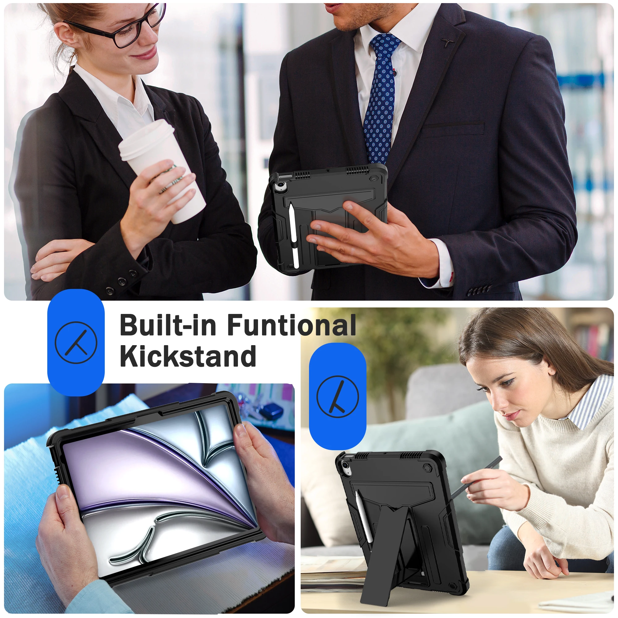 

Built-in Kickstand Armor Case Universal for iPad Air 11 2025 M3 2024 M2 Air 4 2020 5 2022 10.9" Heavy Duty Cover With Pen Holder