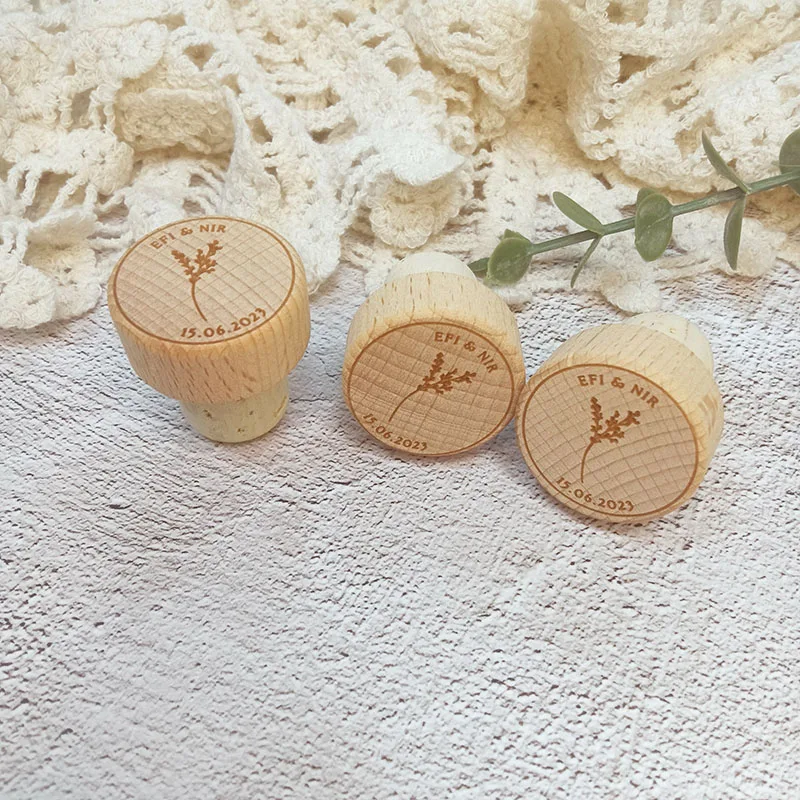 Custom Wooden Wine Stopper Personalized Bottle Cork Toppers Wedding Party Favor Decor Gifts For Guests Design Name And Date