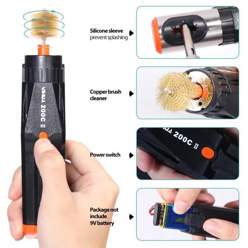 YIHUA 200C II Automatic Soldering Iron Tip Cleaner Soldering Station Iron Tip Dross Cleaner Cleaning Steel Ball(without battery)