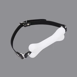 PU Leather Cute Dog Bone Gag Ball Silicone Mouth Plug Gag Restraint Slave BDSM Couples Flirting Sex Products for Women