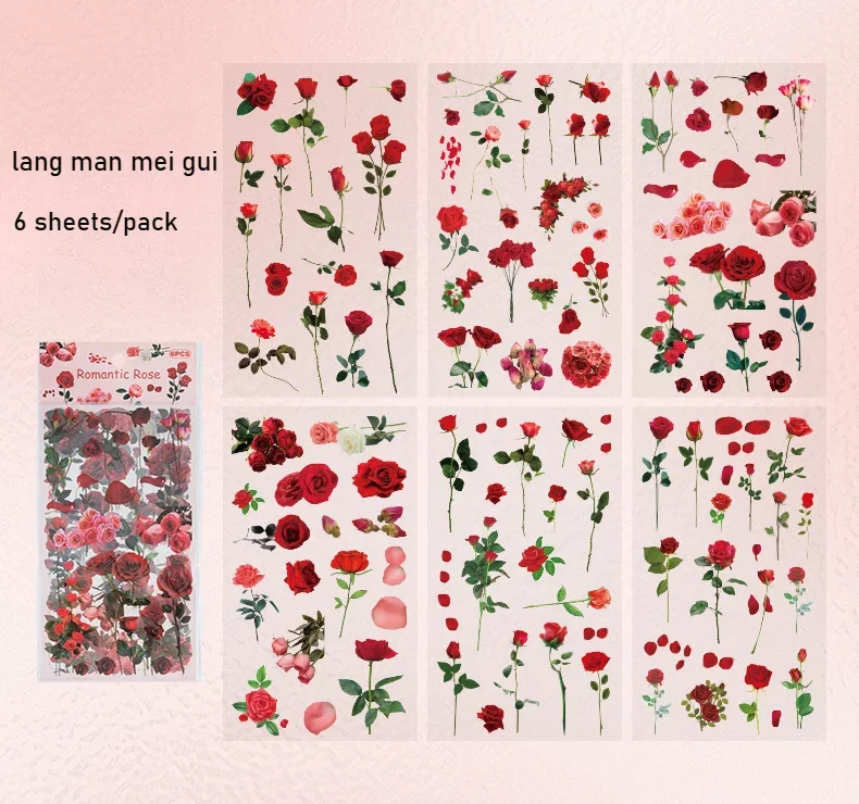 6 Sheets/pack PET Die-cut Sticker Retro Plants Flowers Ferns Clovers Lavenders DIY Scrapbook Junk Journal Collage Materials