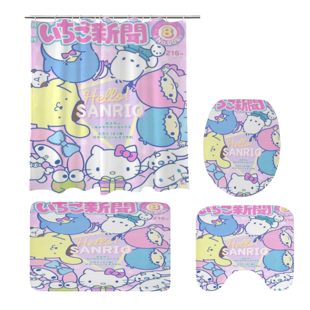 

Cute Anime Sanrio Hello Kitty Kawaii Gifts Bathroom Shower Curtain Rug Set Shower Curtains Bathroom Decor