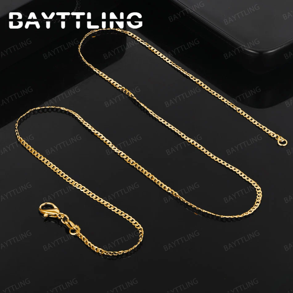 

Ожерелье из стерлингового серебра 925 пробы, золото 18 карат, тонкая цепочка 2 мм, мужская и женская модная ювелирная цепочка, ожерелье, аксессуары в стиле панк