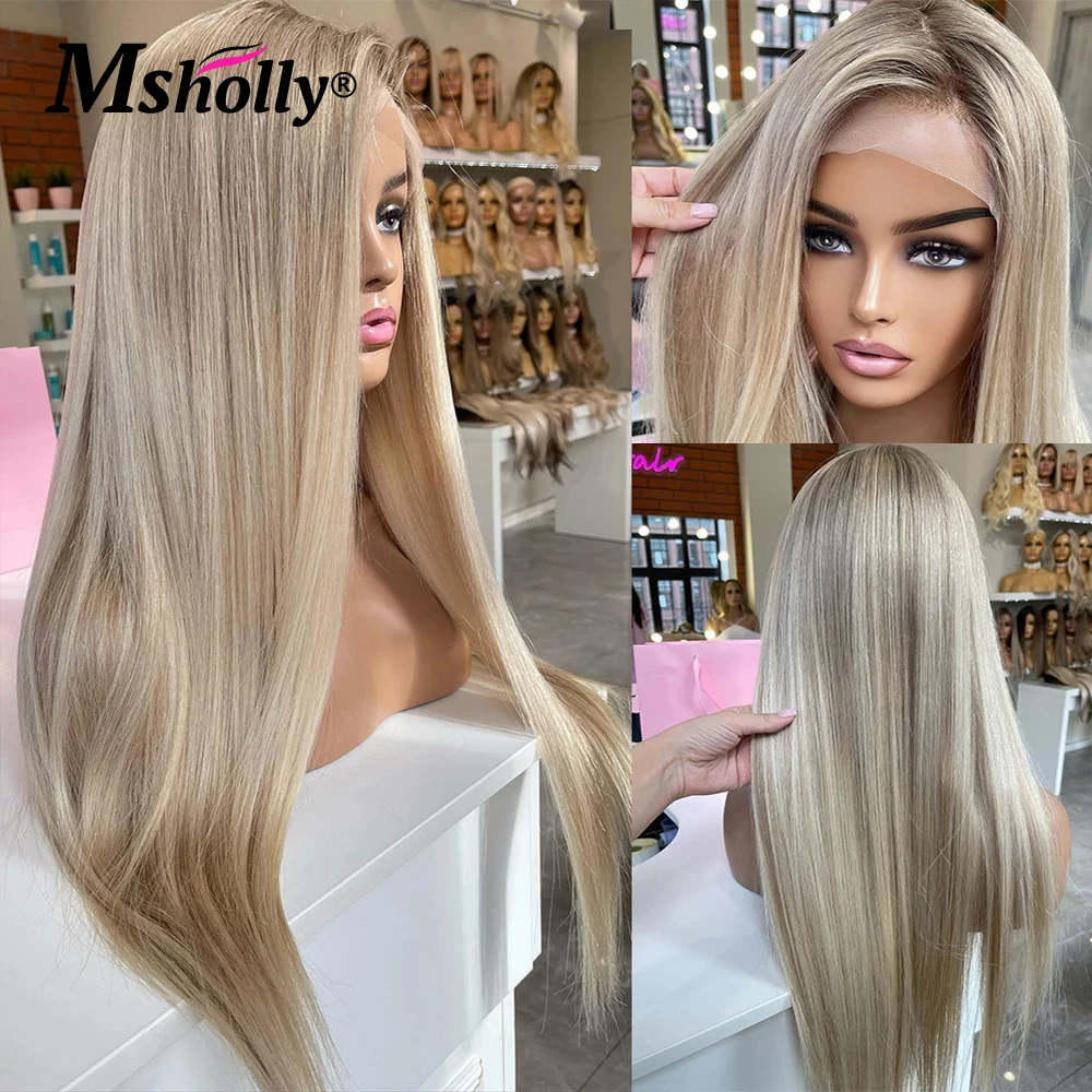 Ash Blonde Ombre Wig Transparent 13X4 Lace Front Wig Straight Lace Front Human Hair Wigs For Women Brazilian Remy Hair Wigs