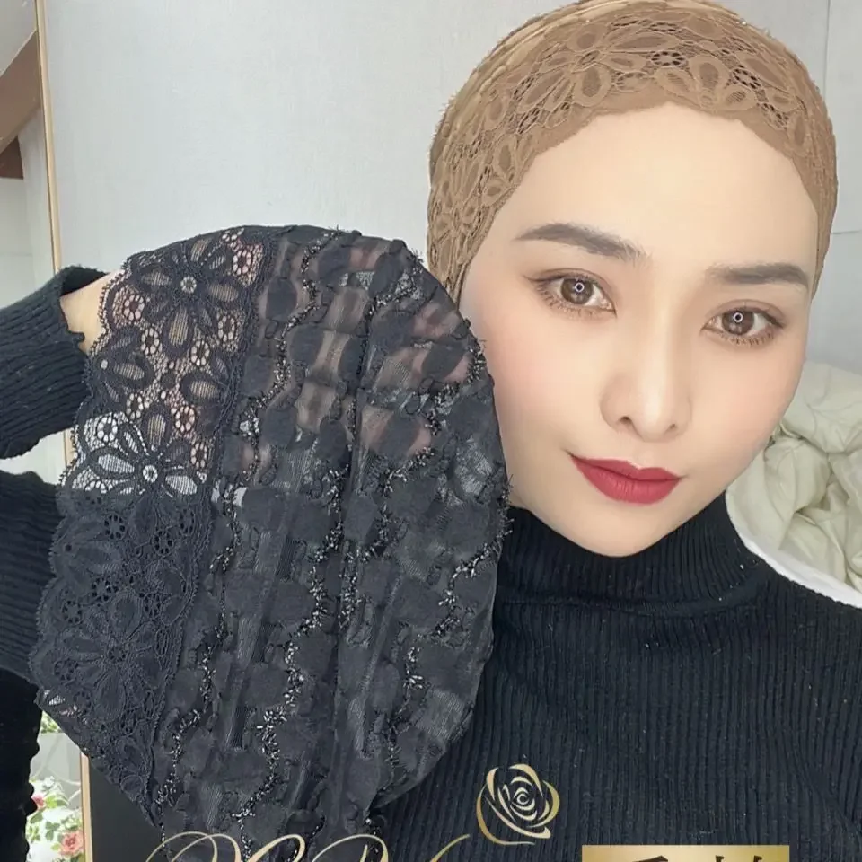 Letnia koronka pod chusta hidżab do muzułmanki kwiat hidżabu Scrunchie Scrunchie islamska chustka na głowę damska owijka na głowę Turban