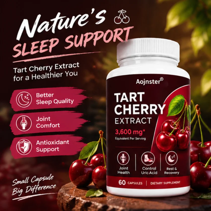 Tart Cherry Extract Capsules 3600mg Equivalent, Herbal Supplement for Joint Health, Uric Acid Balance and Night Rest Recovery