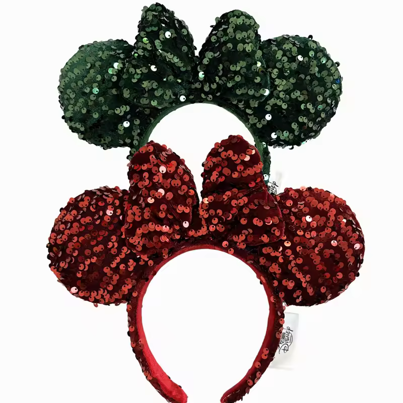 2026 Mickey Mouse Ears Headband 2025 Cinderella Rapunzel Princess Bow Minnie Ear Headwear for Adult Kids Holiday Hairband - Image 23