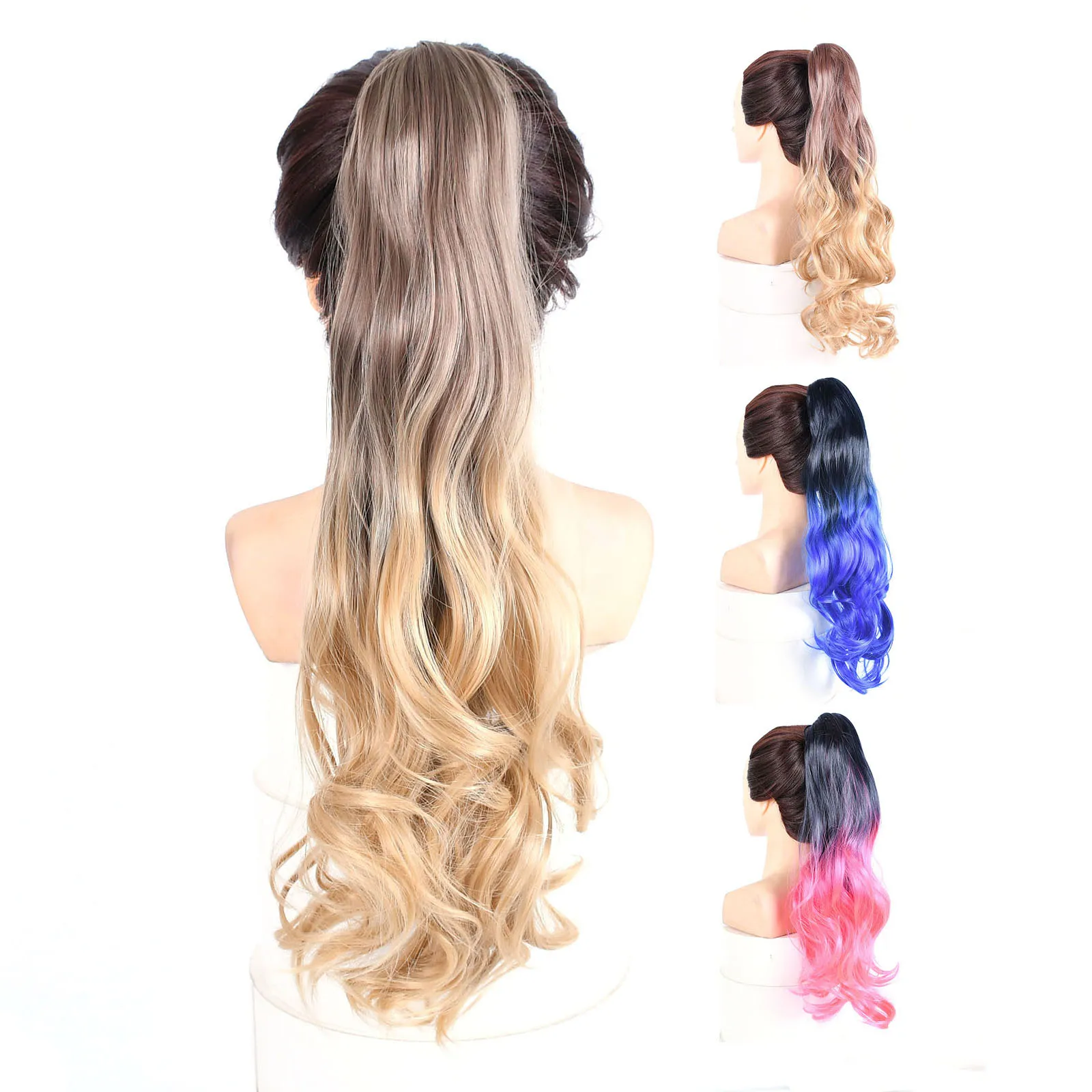 Jeedou Colorful Ponytail Extension Long Wavy Hair Balayage Ombre Color Synthetic Ponytails Hair Extension For Girls Ladies