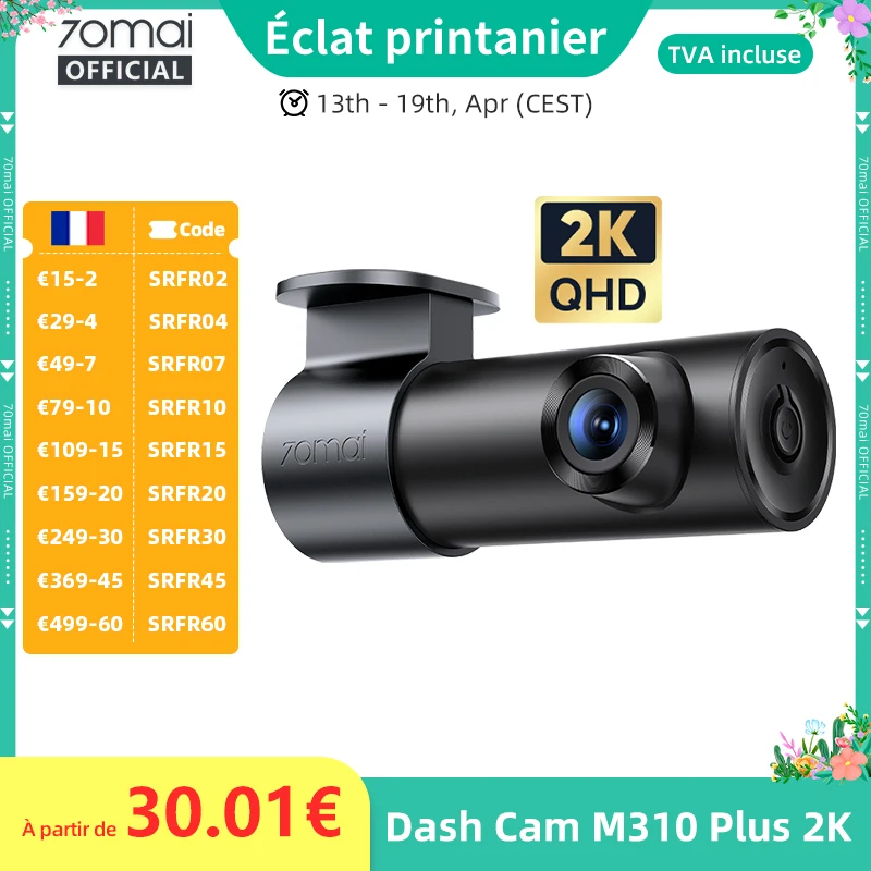 Caméra embarquée 70mai M310 Plus 2K 1440P 143 ° FOV F1.55 Contrôle vocal intelligent Surveillance de stationnement 24h Vision nocturne 70mai M310 Plus 2K Caméra embarquée