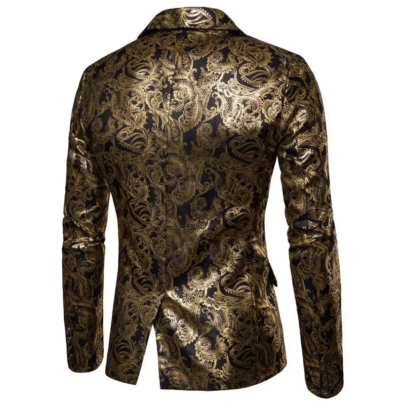 Men\'s Golden Floral Blazers Business Casual Suit Wedding Dress Gold Blazer Coats Jackets