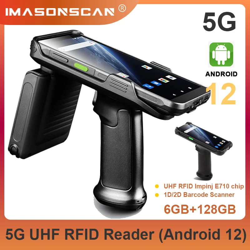 6 Inch Display Powerful Handheld RFID Reader UHF Back-clip 5G Mobile Computer with 2D Zebra CCD  SE4710 Scanner NFC Pistol