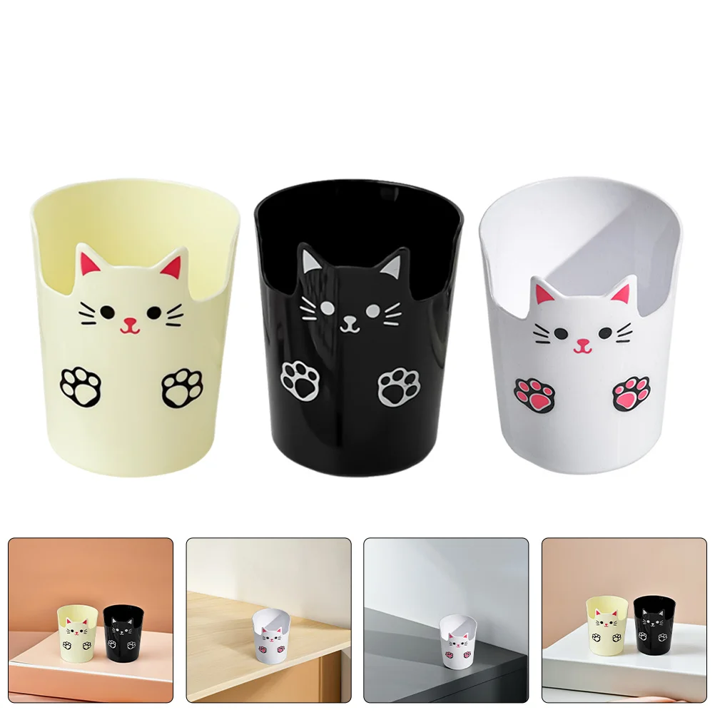 

3Pcs Cat Design Desk Pot Spacious Pen Stand Holder for Women Stationery Bathroom Shelf Home Office Organization