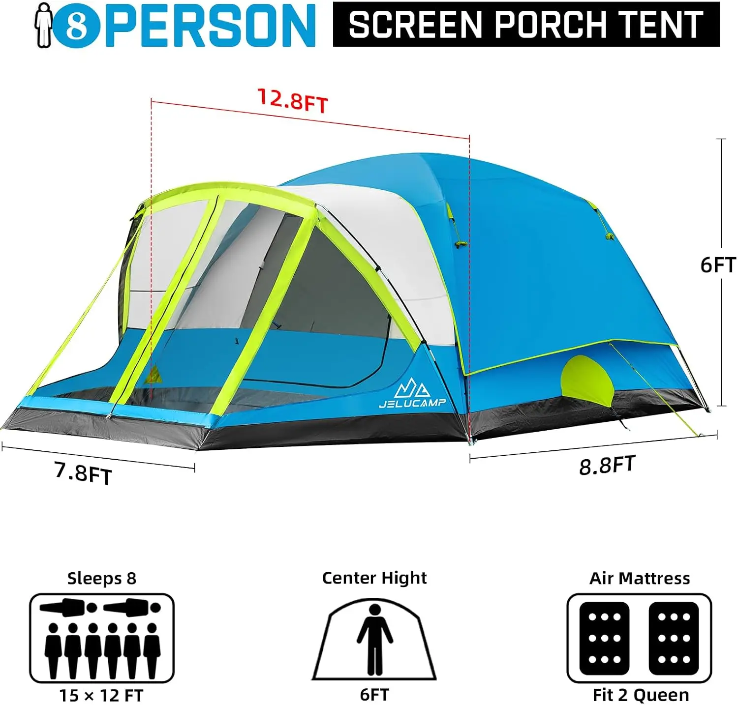 6 Person 8 Camping Tent Screen Porch Family Shelter Outdoor Camping