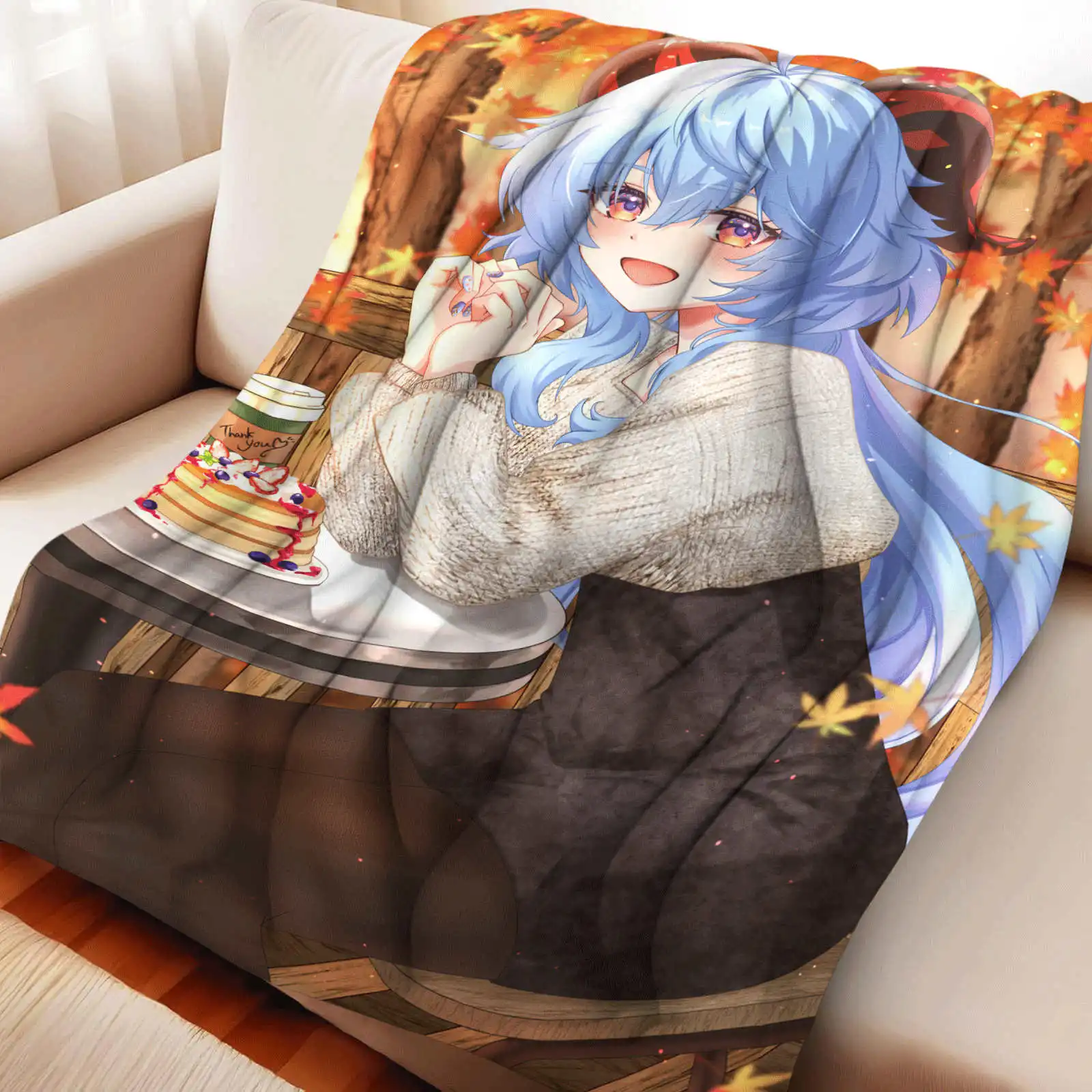 Ganyu Genshin Impact  Blanket Winter Adults and Kids Couch Bed Fluffy Flannel Blanket
