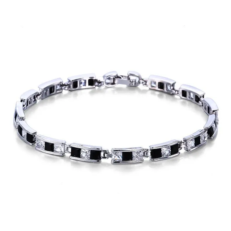 MxGxFam (17.5 / 19.5 cm x 4 mm ) AAA+ Cubic Zircon Square White Bracelets For Women Rhodium Gold Color High Quality