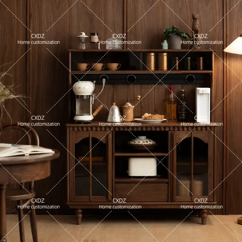 North American Walnut Color Dining Side Cabinet Retro Solid Wood Storage Cabinet Living Room Multi Functional Storage