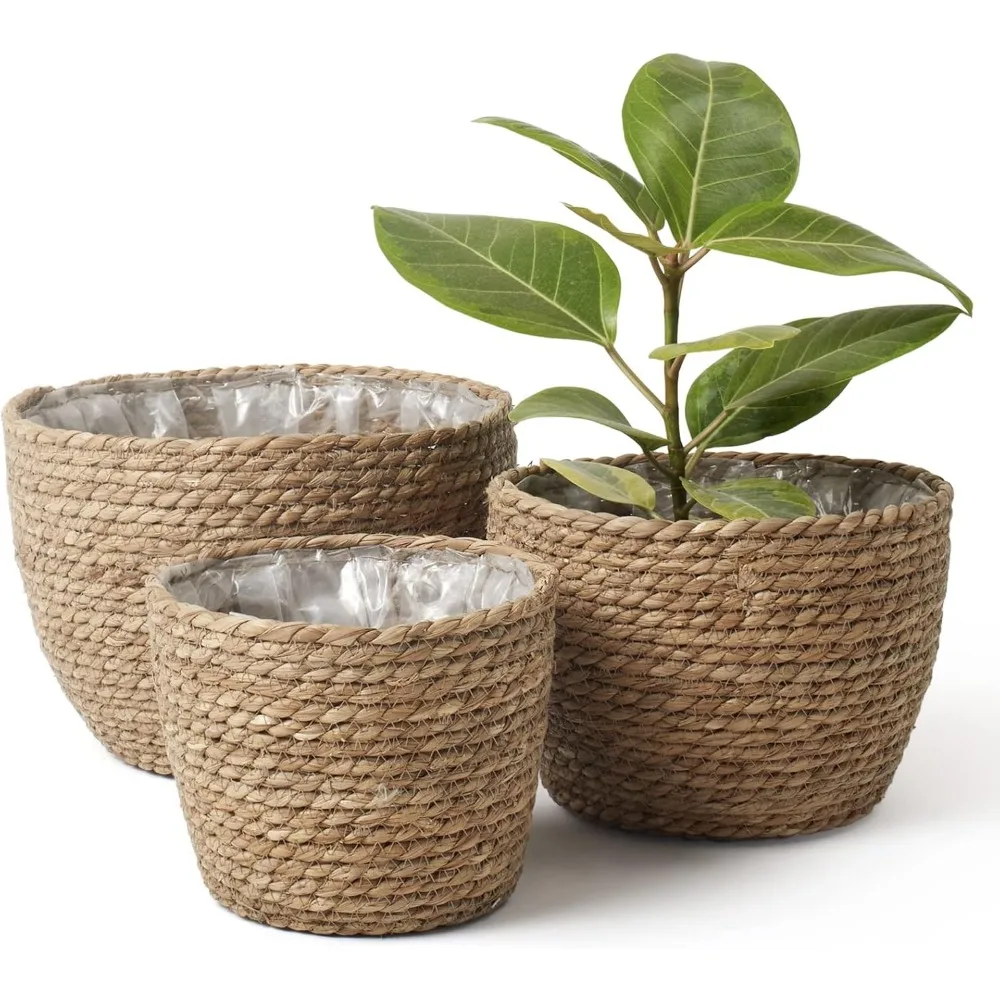 

Natural Seagrass Planter Basket Indoor, Flower Pots Cover, Plant Containers, 3-Pack for Home Decor