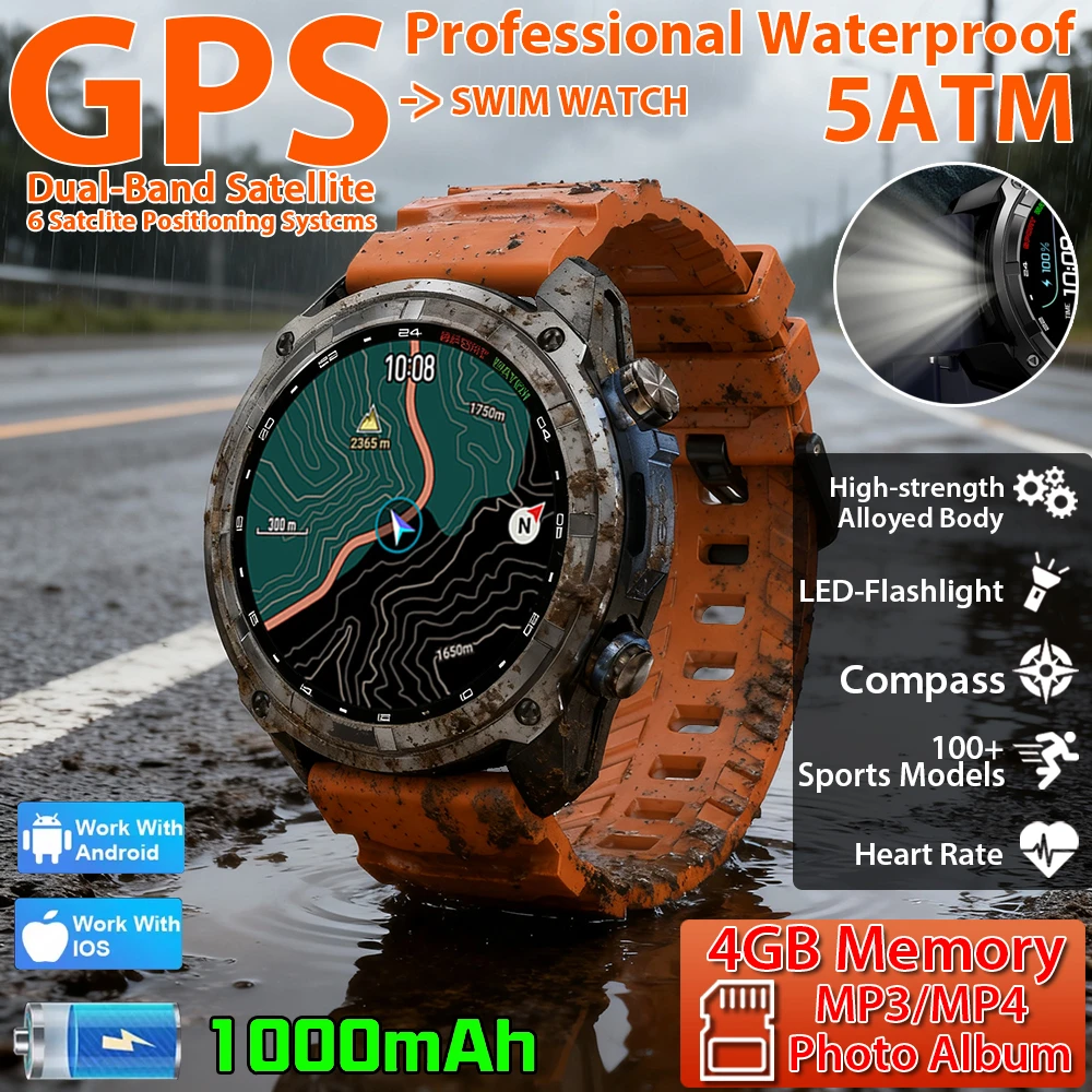 

New Men GPS Offline Map Smart Watch Built-in GPS 4GB Memory HD Corning Gorilla Screen 5ATM Waterproof Bluetooth Call Smartwatch