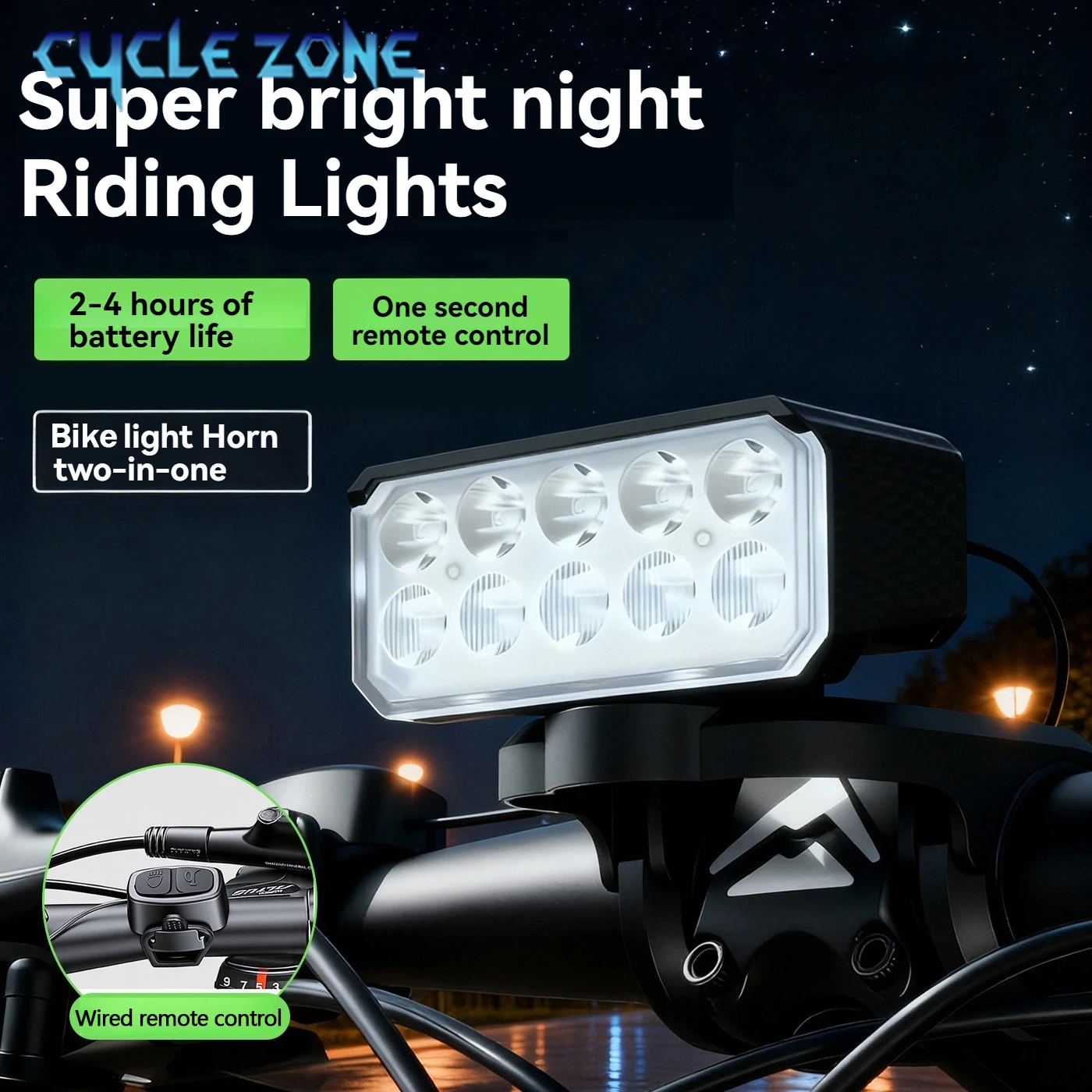 

5/8/10 LED Bicycle Front Light Wired Bicycle Horn Head Rear Light Set Far and Near Flashlight for MTB Road Bike Night Cycling