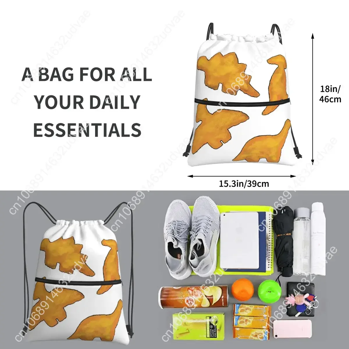 Dino Nuggets 4pc Ranch Attack Backpacks Drawstring Bag Casual Drawstring Bundle Pocket Storage Bags For Travel Sport Man Woman