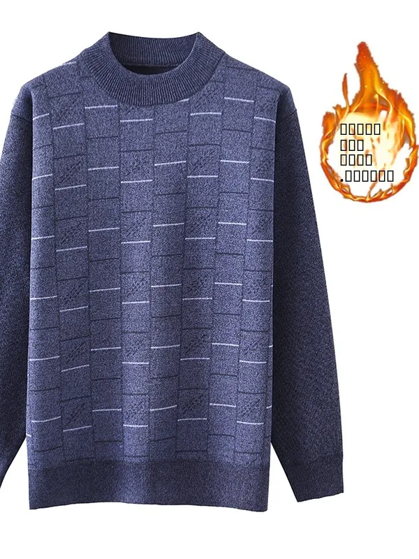 

Men's Thiened Fce Lined Long Sve Knitted Sweater round Ne Winter Warm Busin Casual Sle Wool Blend Knitwear