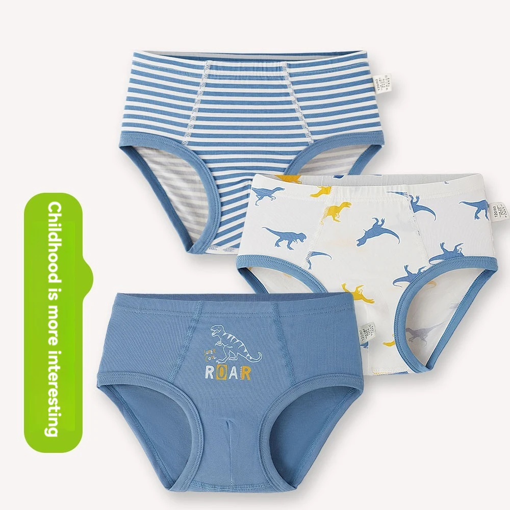 Boys' Briefs Underwear 100% Cotton Dinosaur Print for Kids, Sweat-Absorbent & Breathable, Thin Style for All Seasons, No Pinchin