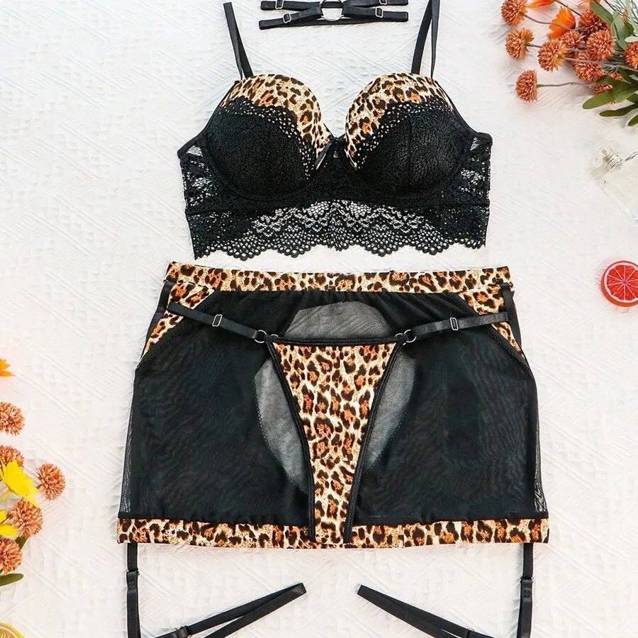 مثير ليوبارد طباعة الربط شبكة منظور الملابس الداخلية مجموعة مبيعات المصنع مباشرة cw73623 #3