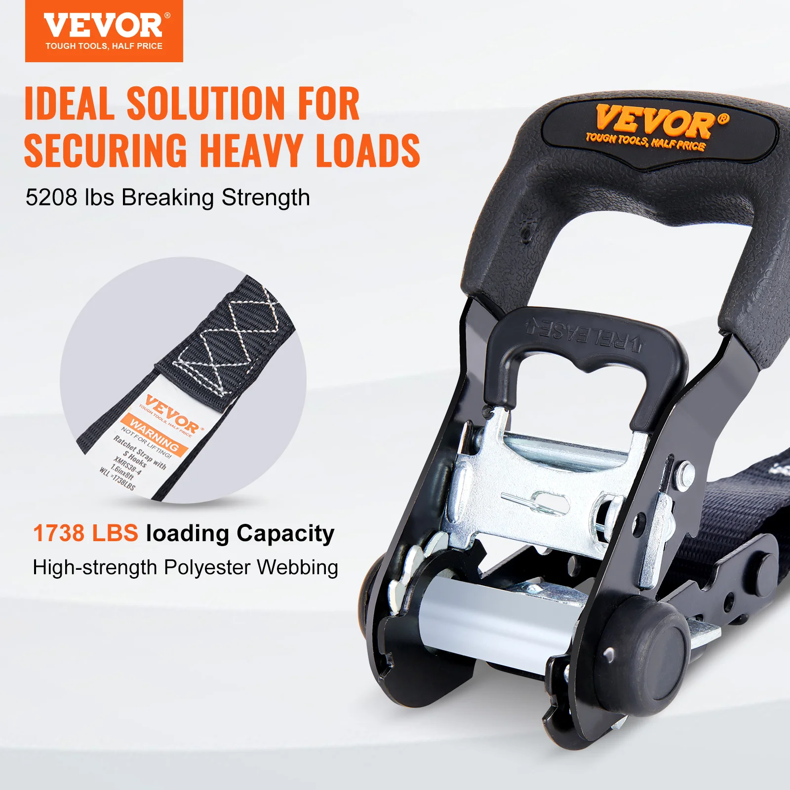 Vevor Ratelbandjes (4Pk), 5208 Lb Max Breuksterkte, Inclusief 4 Premium 1.6 "X 8 'Rachet Stropdas Met Gewatteerde Handgrepen