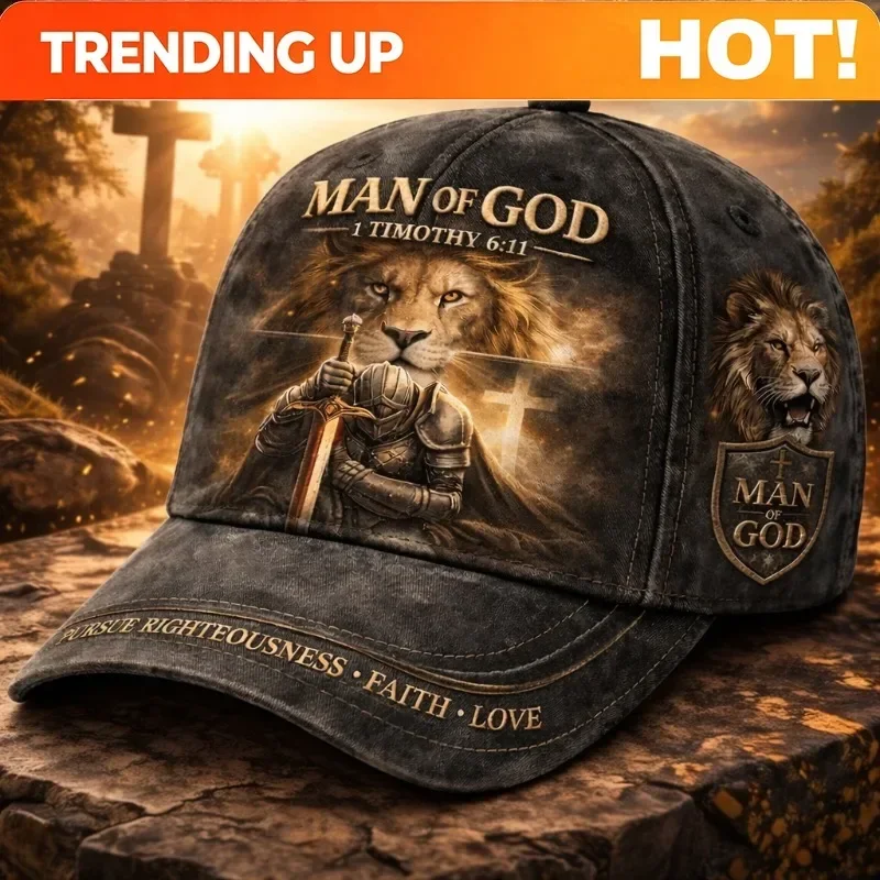 Customization Adjustable Man Of God 1 Timothy 6:11 Collectible Hat | Lion And Knight Of Faith Design, Pursue Righteousness, Fait