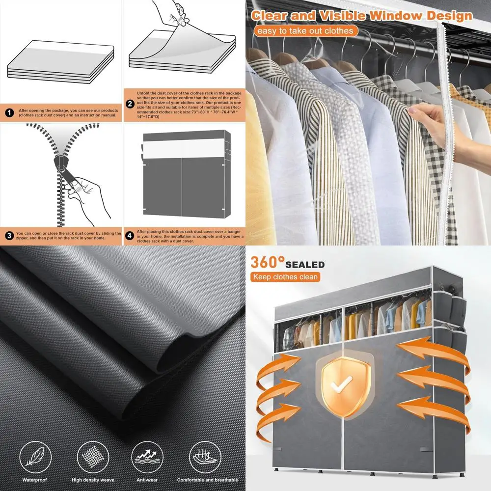 

Large Garment Rack Cover with Zipper, PVC Window & 8 Pockets, 76.7x75.1x17.9