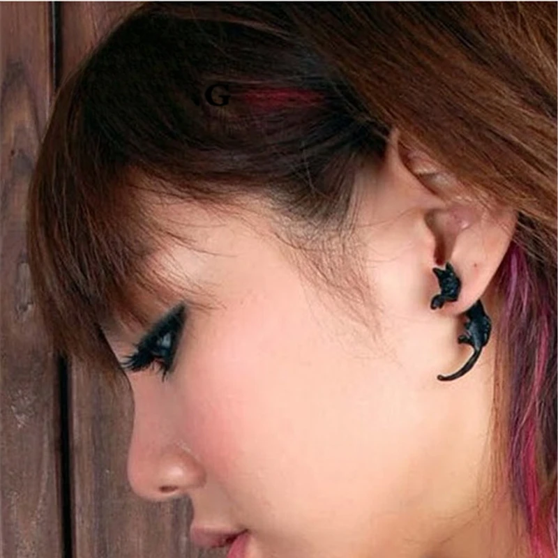 Fashion Punk Style Black Cat Earrings Boucle Punk Gothic Jewelry Stud Earrings for Men and Women Wholesale