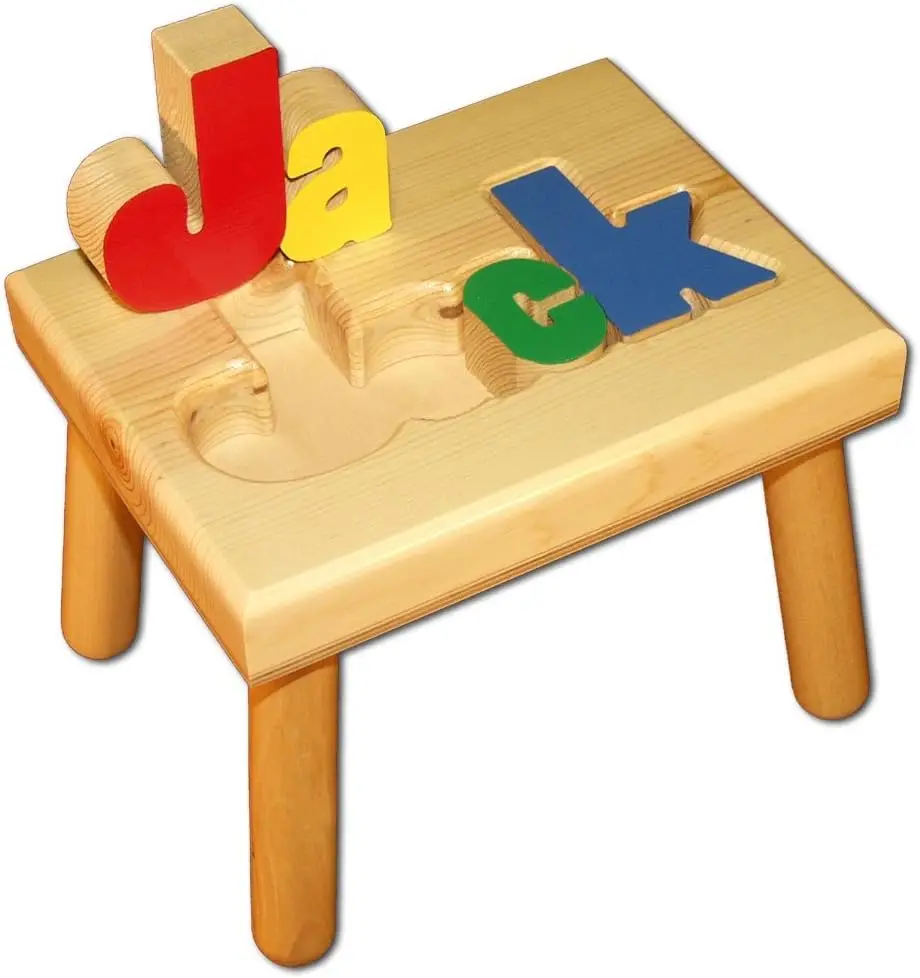 Toys Personalized Wooden Child's Name Puzzle Stool Primary Colors