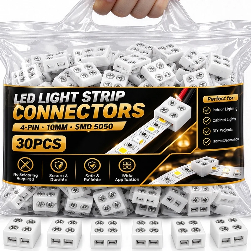 LED Strip Screw in Type Solderless Lamp Strip Connector Quick Install 8mm 10mm Monochrome Light Secure Electrical DIY Home Use