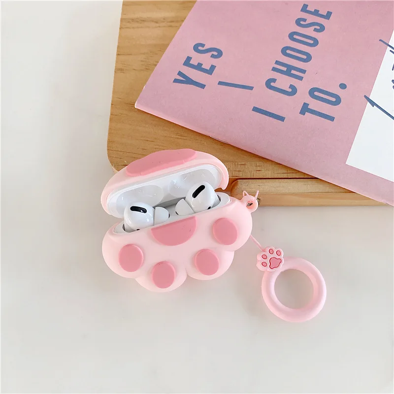 Cat Paw casing silikon Airpods 1 2, sarung pelindung HP merah muda lucu, aksesori Headset tahan air