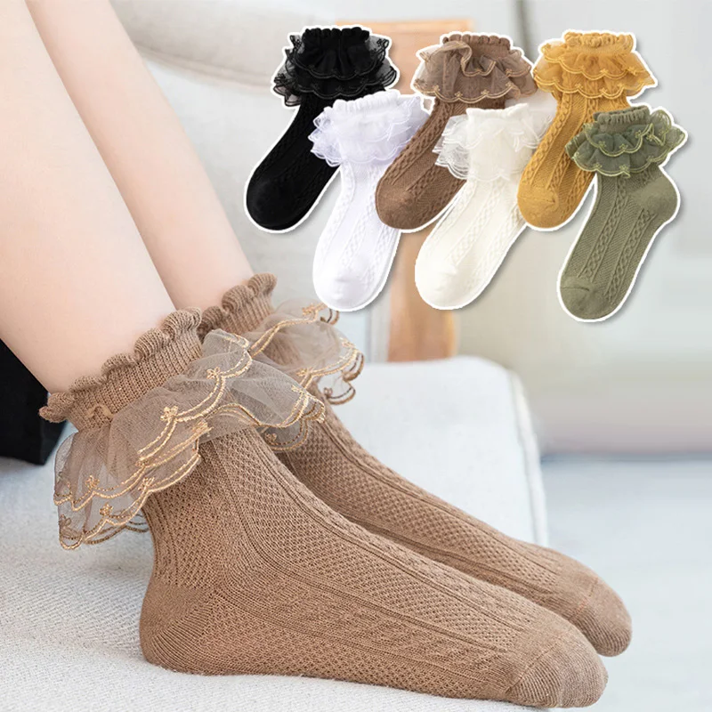 

1 Pair Lolita Lace Socks Japanese Maiden Woman Lace Short Socks Summer Sweet Ruffle Cotton Princess Socks High Quality