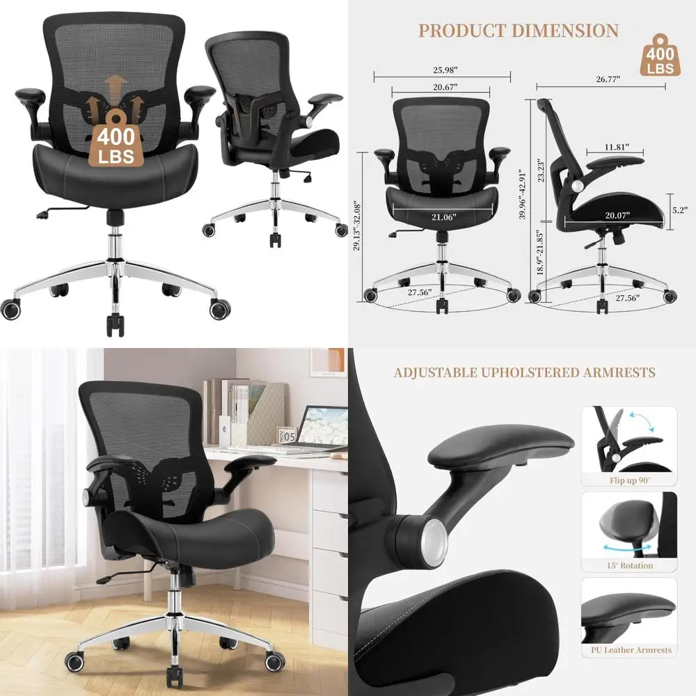 

Ergonomic Heavy Duty Office Chair for 400lbs Capacity, Wide Leather Task Chair for Large Individuals