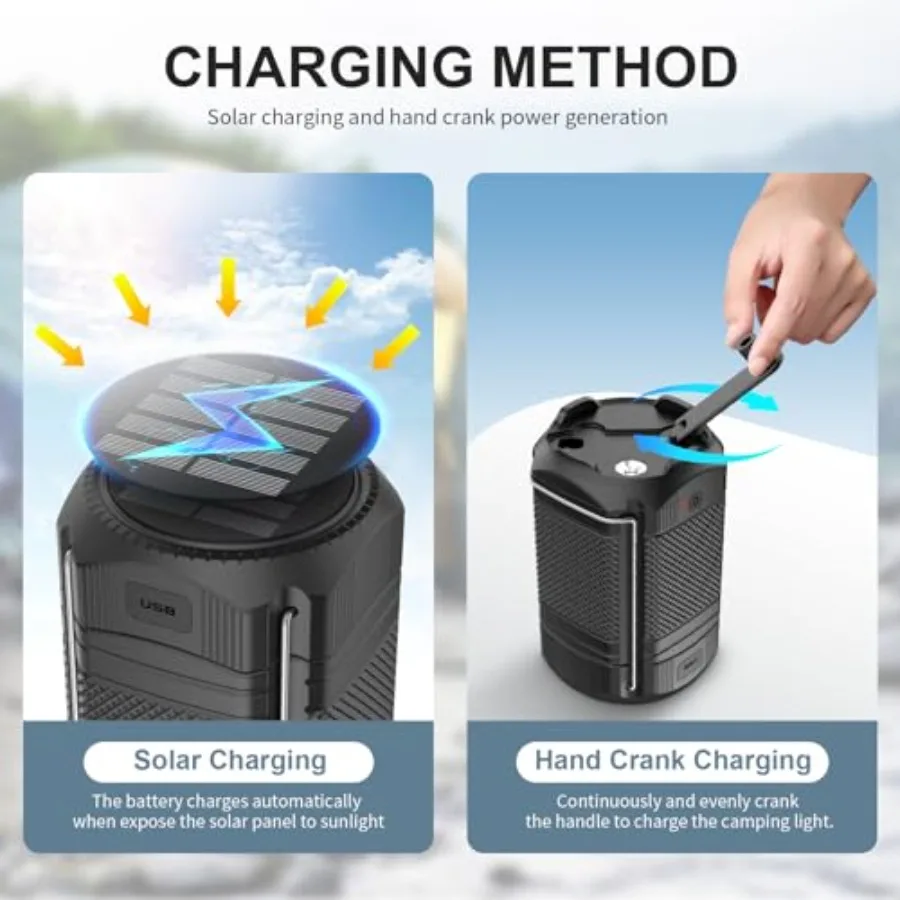 2 Pack Camping Lantern 5000mAh Solar Hand Crank Telescopic LED Flashlight USB Charger for Power Outages Portable Rechargeable B