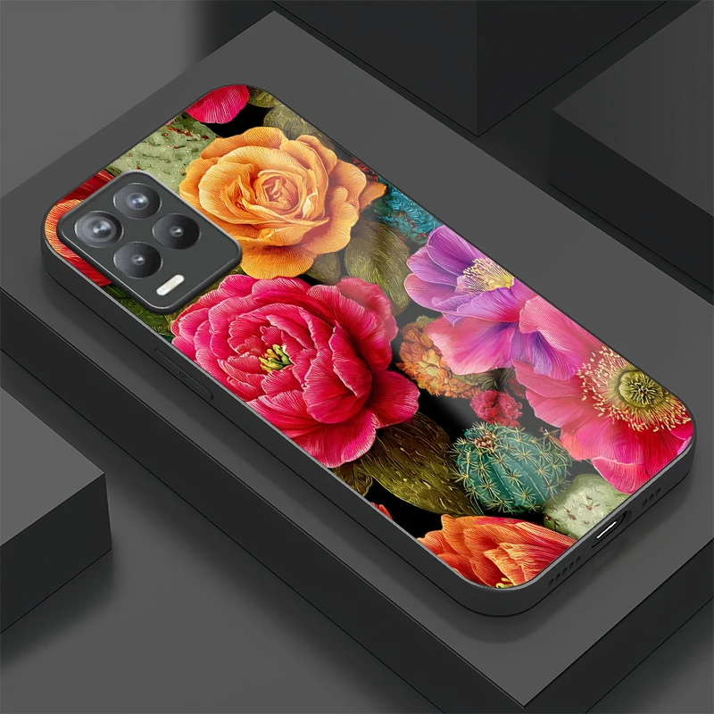 

Роскошный чехол из закаленного стекла для OPPO Realme 9 5G 9i 7i 7 6 Pro 6S 6i 8i 9 Pro Plus 8S Противоударный чехол с цветочным принтом и растениями