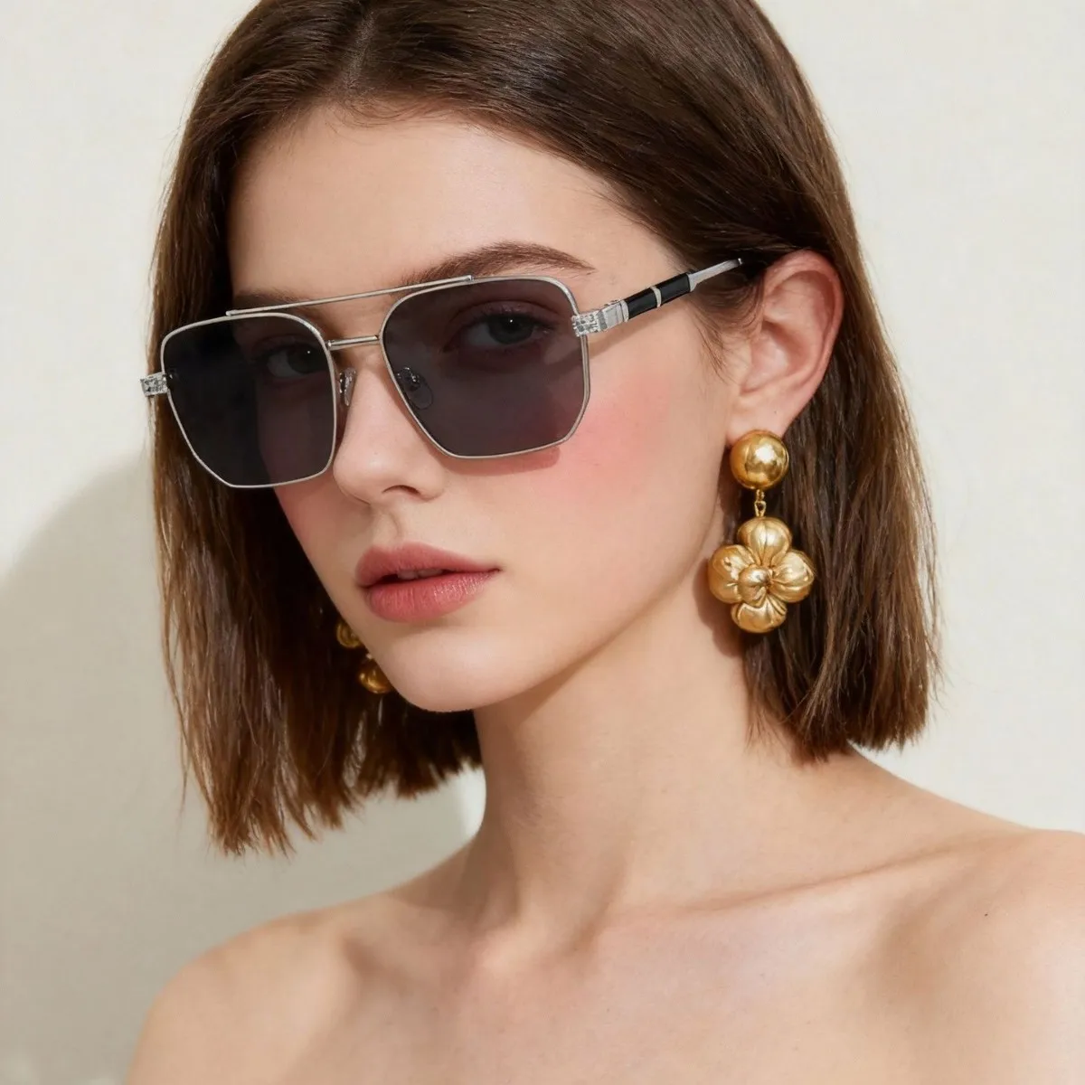 Vintage quadratische Sonnenbrille für Damen und Herren, rechteckige Sonnenbrille, ovale Damenbrille, Metallrahmen-Sonnenbrille, Herren- und Damenbrille