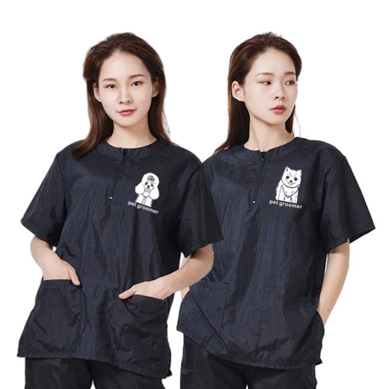 

S/M/L/XL/2XL/3XL New Style Pet Grooming Clothing Pet Groomer Waterproof Work Clothes Pet Store Uniforms Short Sleeved Tops Y0725