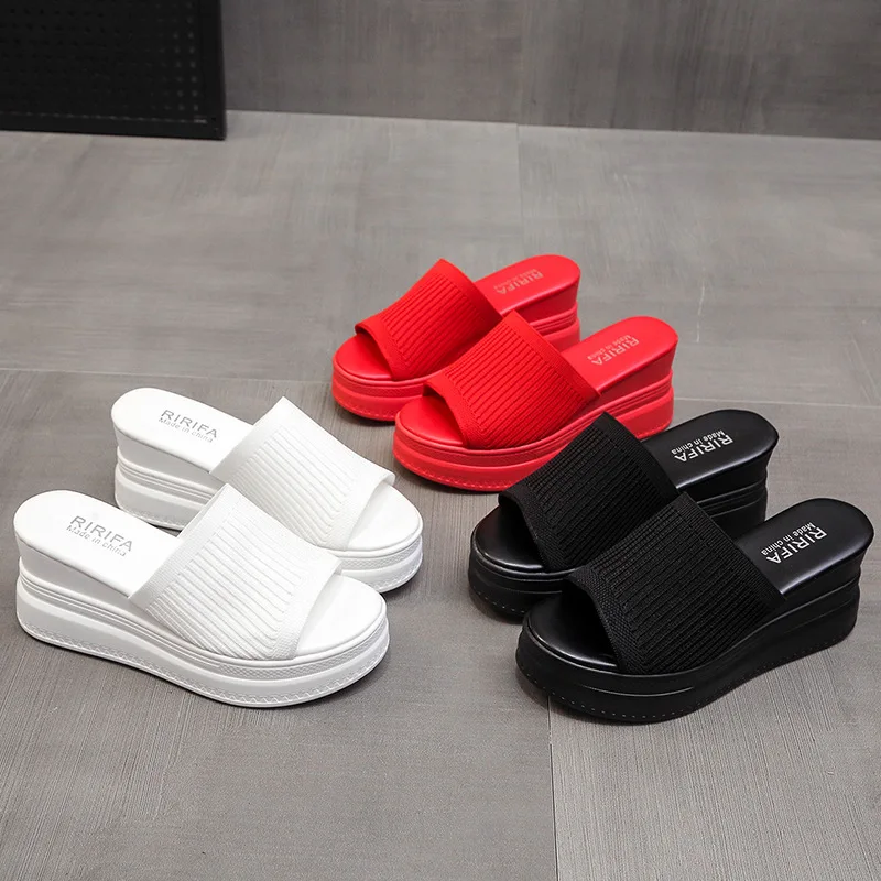 Red White Slippers Wedge Heels Women Sandals Platform Wedges Shoes Ladies Summer Sandals Beach Sandals High Platform Slippers