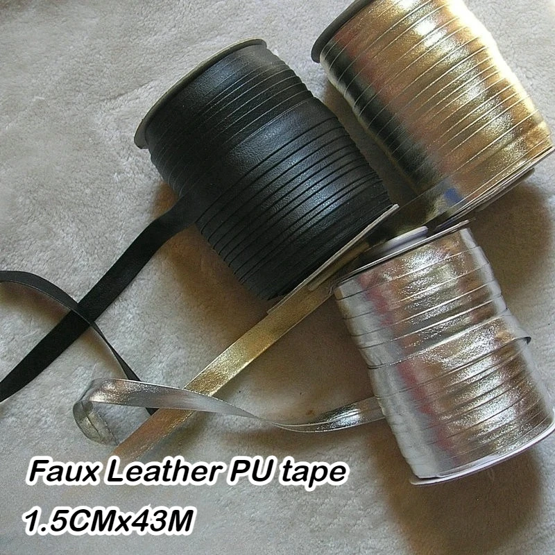 43meter/roll Faux Leather PU Bias Binding Tape Trimming Fold Textile Webbing Craft DIY Handmade Accessories 1.5cm Width